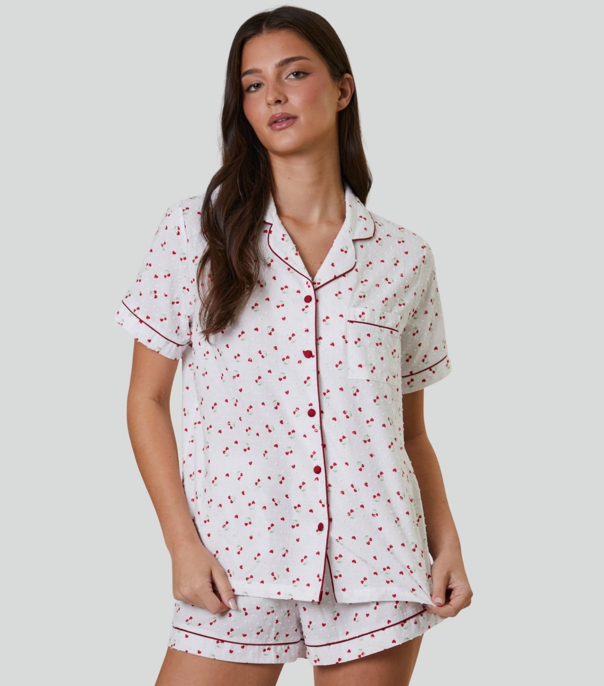 Loungeable Women's White Heart Cherry Print Pyjama Set Loungeable New Look - 1