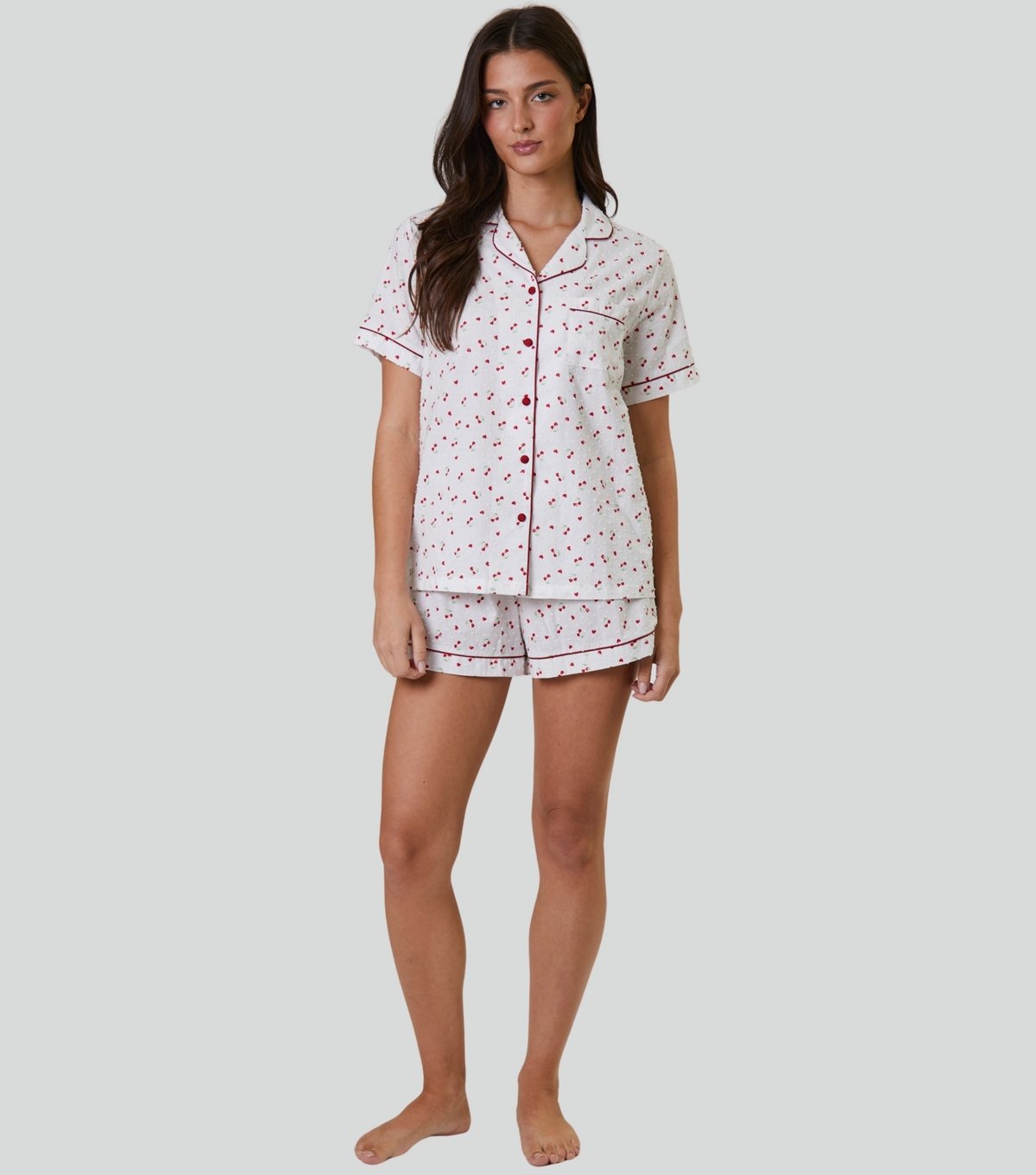Loungeable Women's White Heart Cherry Print Pyjama Set Loungeable New Look - 4