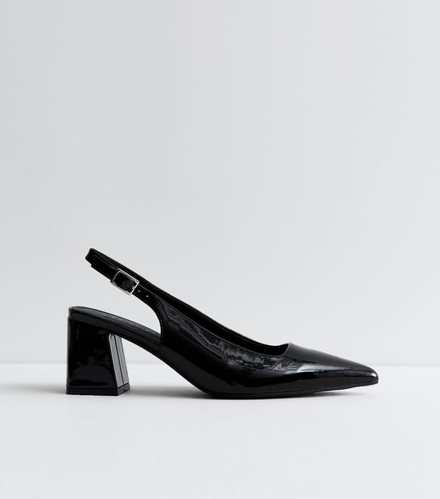 New Look Women's Wide Fit Black Faux Patent Leather Slingback Pumps Vegan New Look - 2