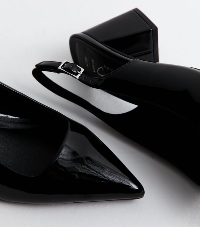 New Look Women's Wide Fit Black Faux Patent Leather Slingback Pumps Vegan New Look - 3