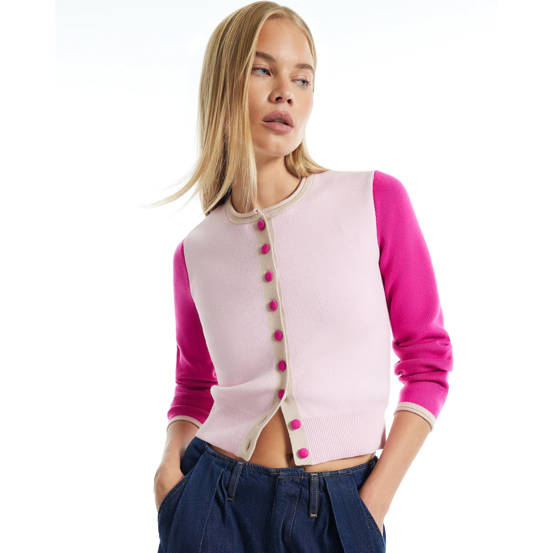 River Island River Island Womens Pink Colour Blocked Cardigan