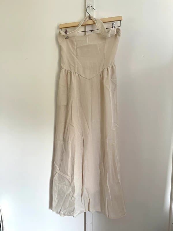 tiktok shop TikTok Shop Kay-Wide Beige Halter Neck A-Line Summer Dress Women’s Size S BNWT