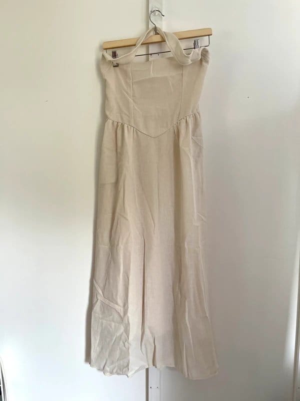 tiktok shop TikTok Shop Kay-Wide Beige Halter Neck A-Line Summer Dress Women’s Size S BNWT - 1