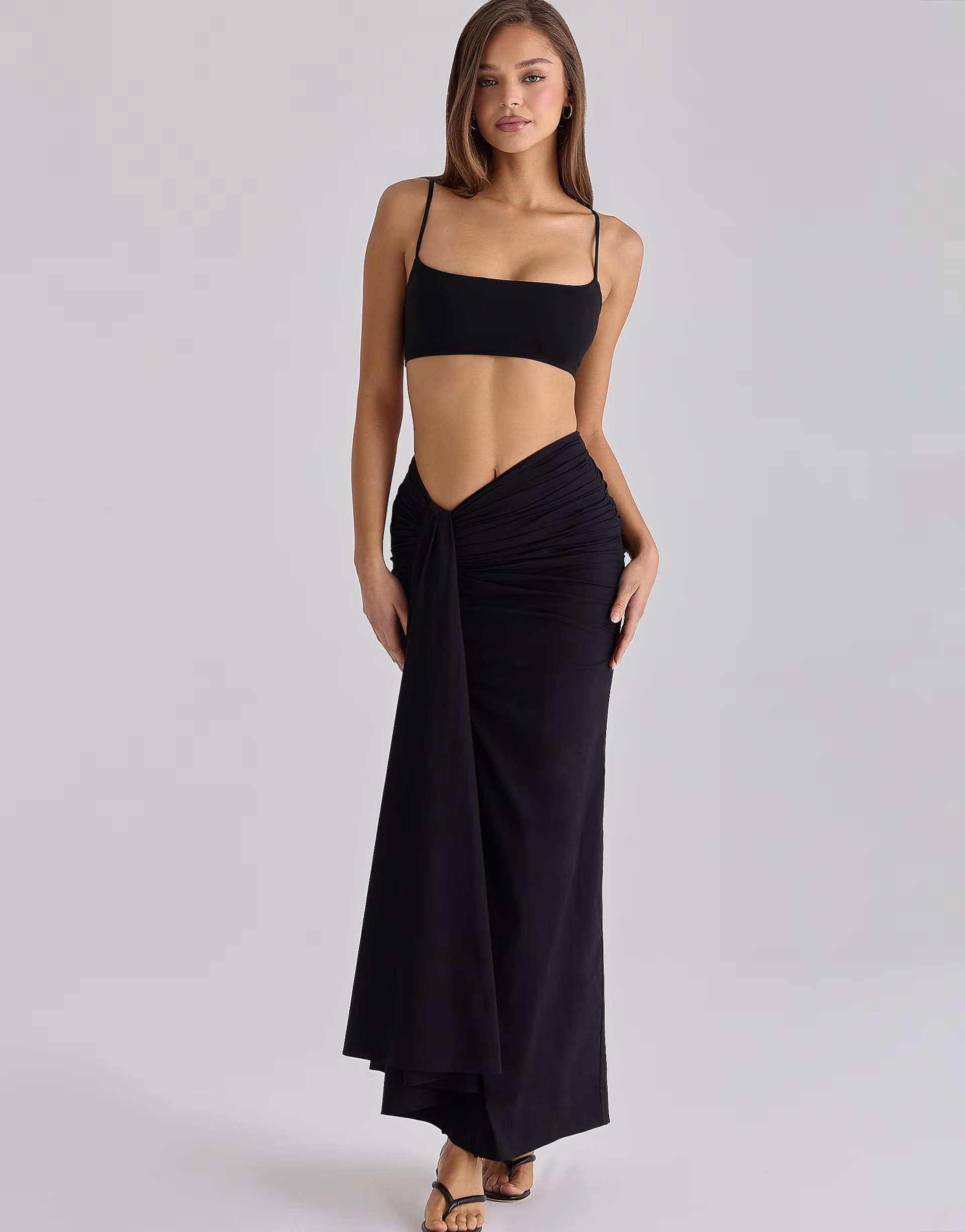 ASOS House of CB April black draped cotton midi skirt in black