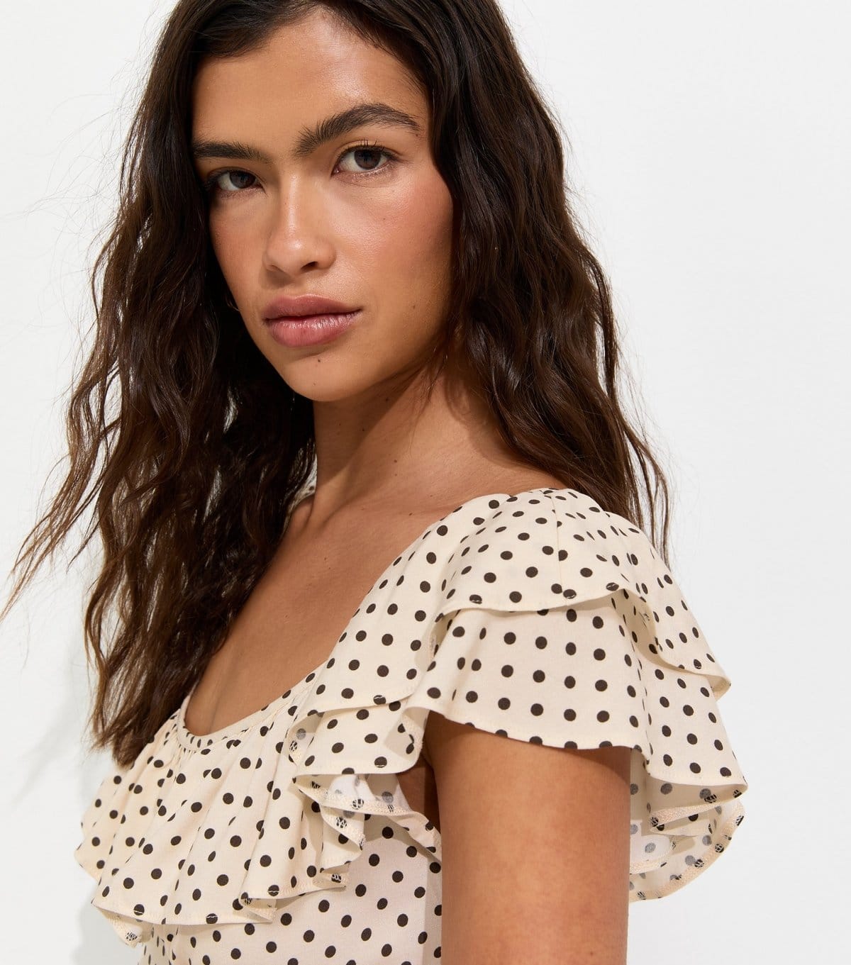 New Look Women's Cream Spot Print Ruffle Trim Midi Dress New Look - 4