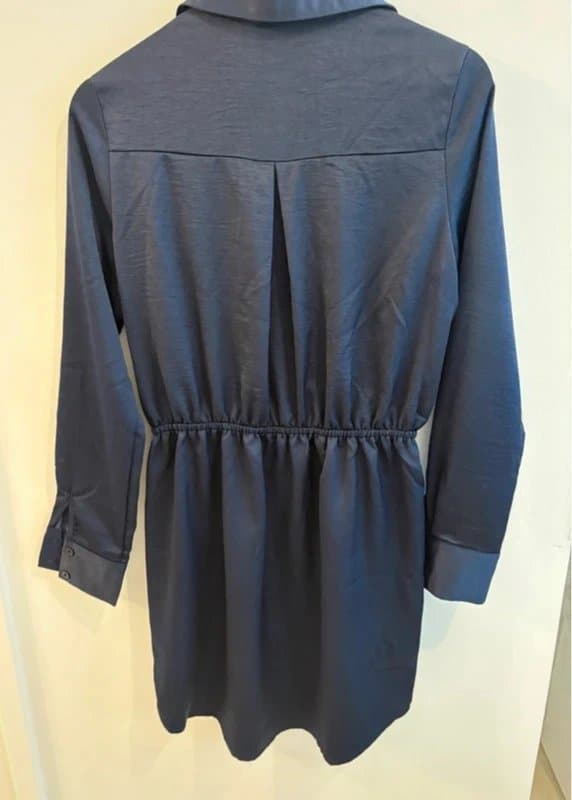 Lola May Lola May satin mini shirt dress with wrap panel in midnight blue size 8