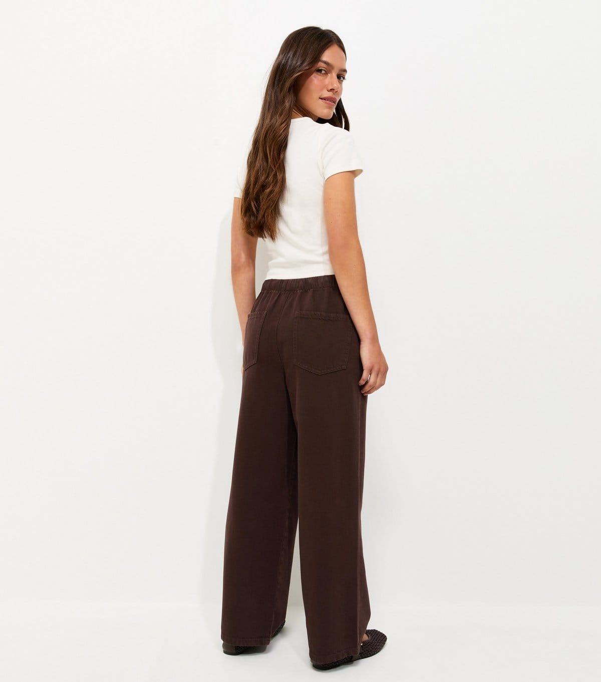 New Look Women's Petite Dark Brown Pull On Wide Leg Jeans New Look - 4