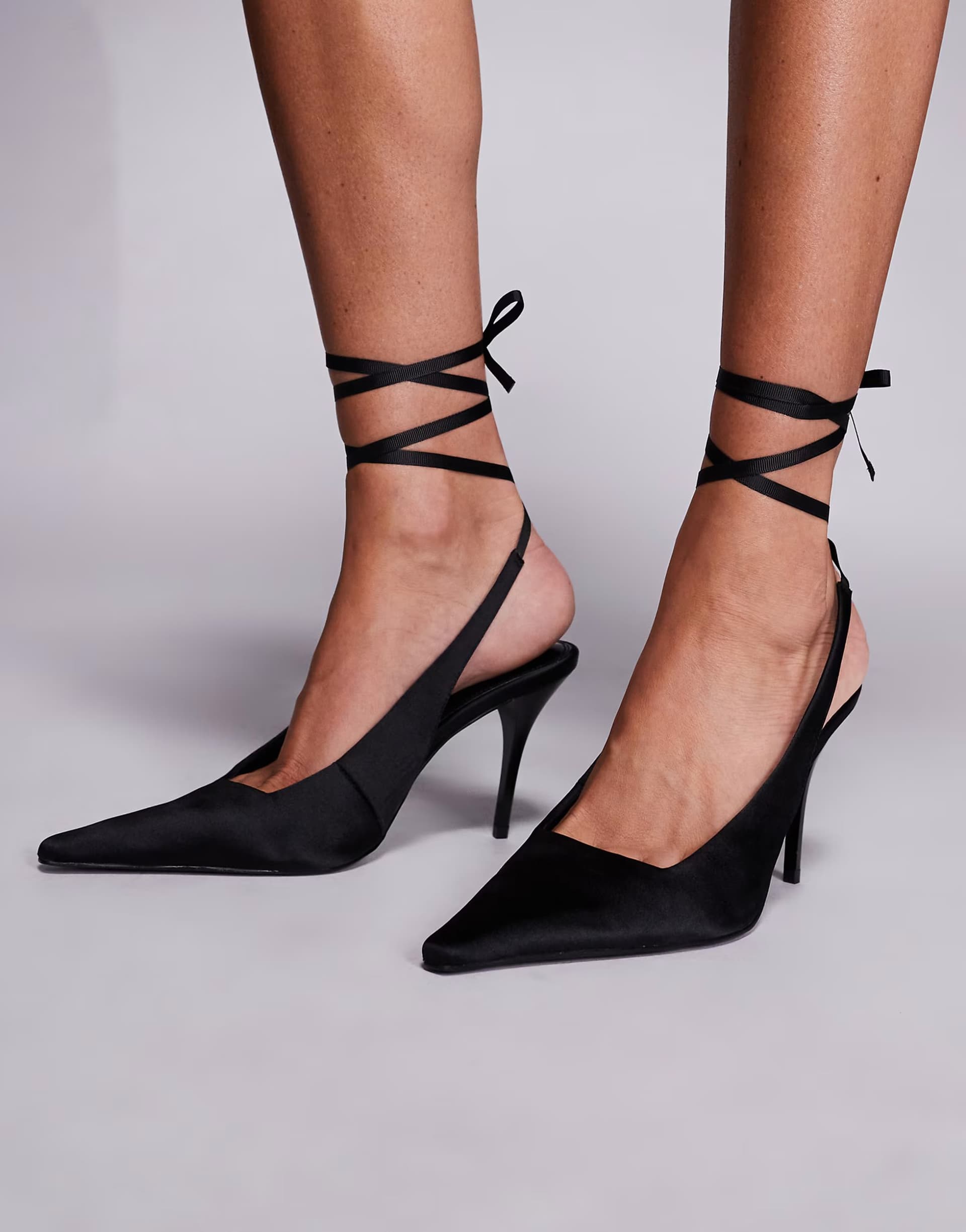 ASOS ASOS Black Satin Tie-Leg High Heeled Shoes