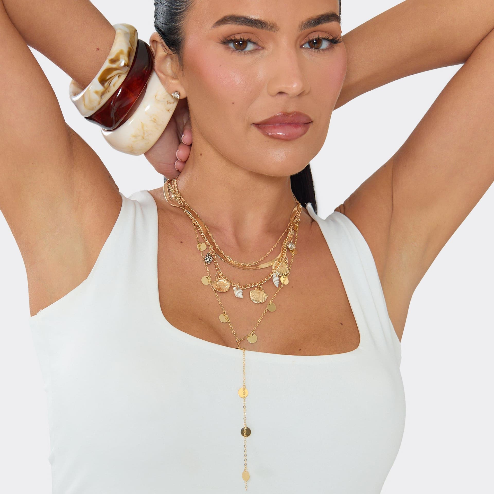 EGO Shell Disc Detail Multi Layered Chain Necklace In Gold, Women's Size UK 0