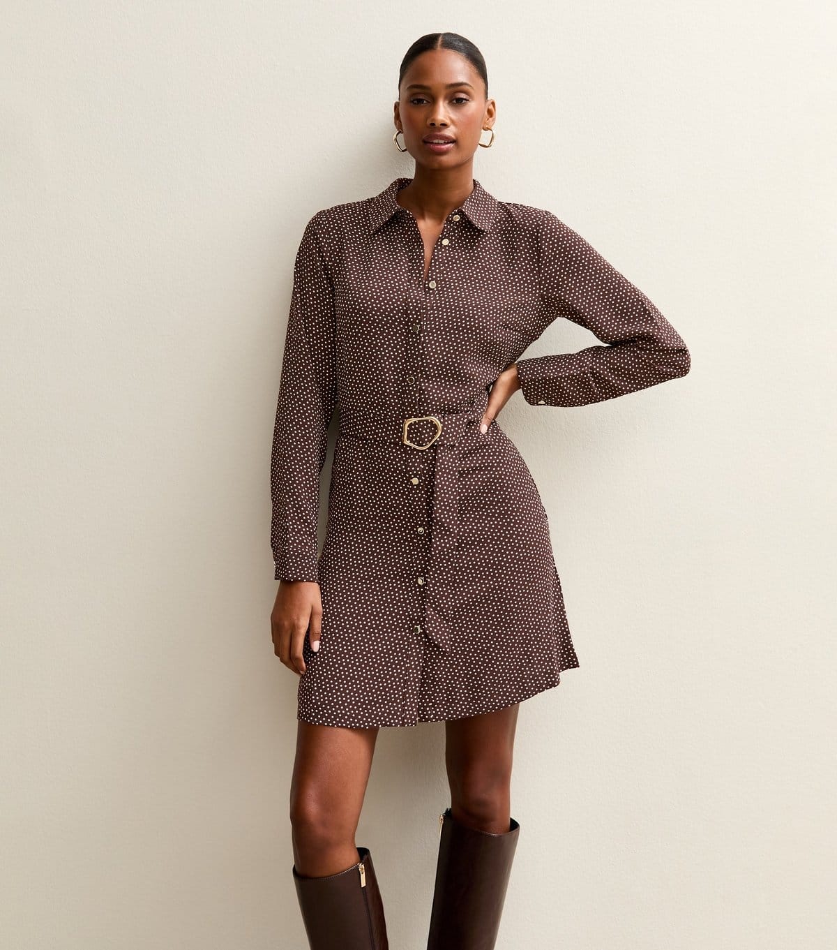 New Look Purple Spotty Belted Shirt Dress