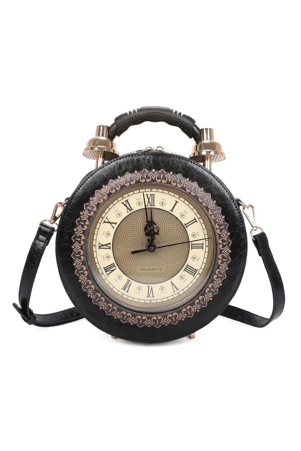 Fontanella Fashion Fontanella Fashion Women's Magico PU clock Unique Design top handle crossbody handbag in Black