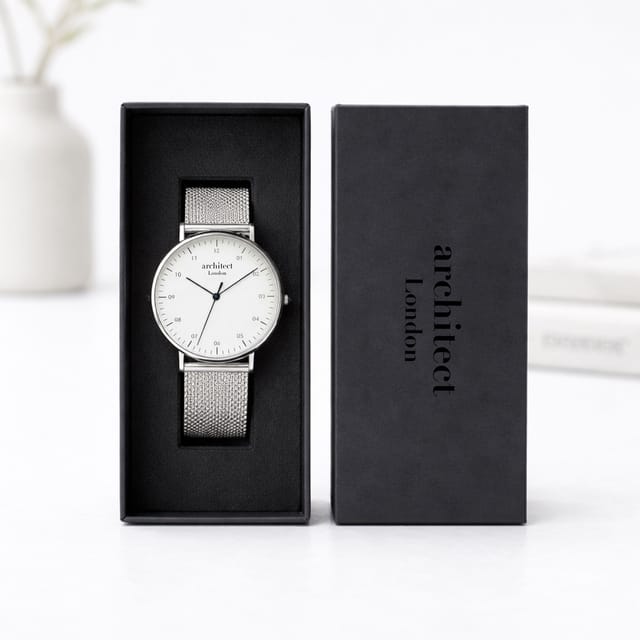 Wear We Met Wear We Met Men's Personalised Architect London Zephyr Watch - Engraved Gift in Silver - 3