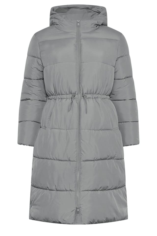 Yours Yours Women's Longline Puffer Coat in Grey - 2
