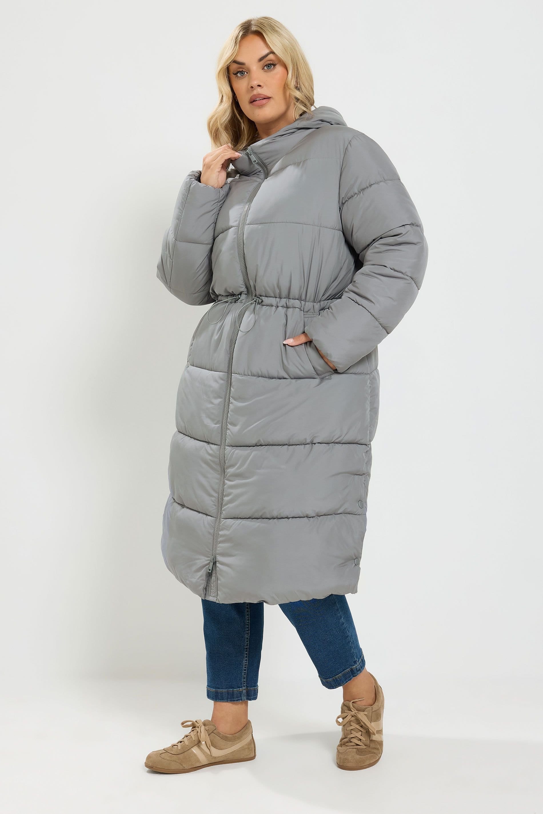 Yours Yours Women's Longline Puffer Coat in Grey - 4