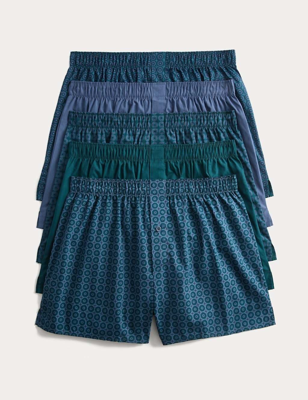 Marks & Spencer M&S 5 Pack Pure Cotton Mosaic Woven Boxers Teal Mix