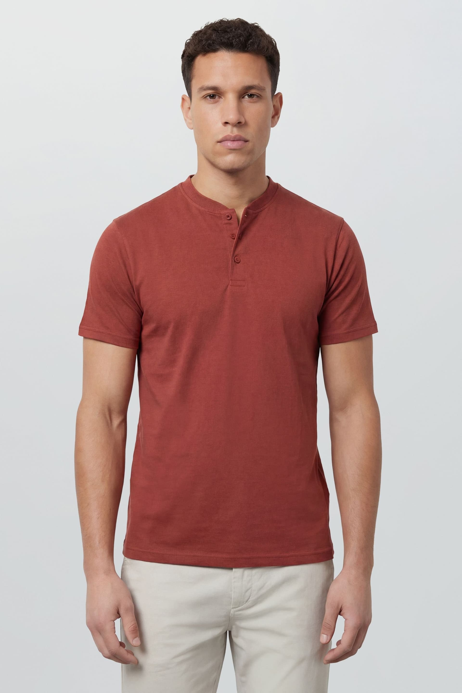 Burton Burton Men's Burnt Brown Grandad Neck T-Shirt
