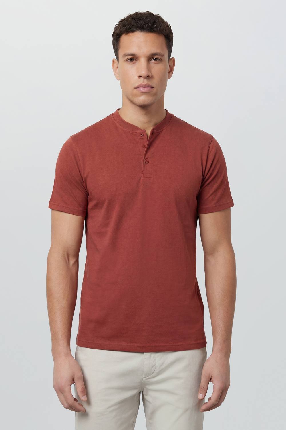 Burton Burton Men's Burnt Brown Grandad Neck T-Shirt - 2