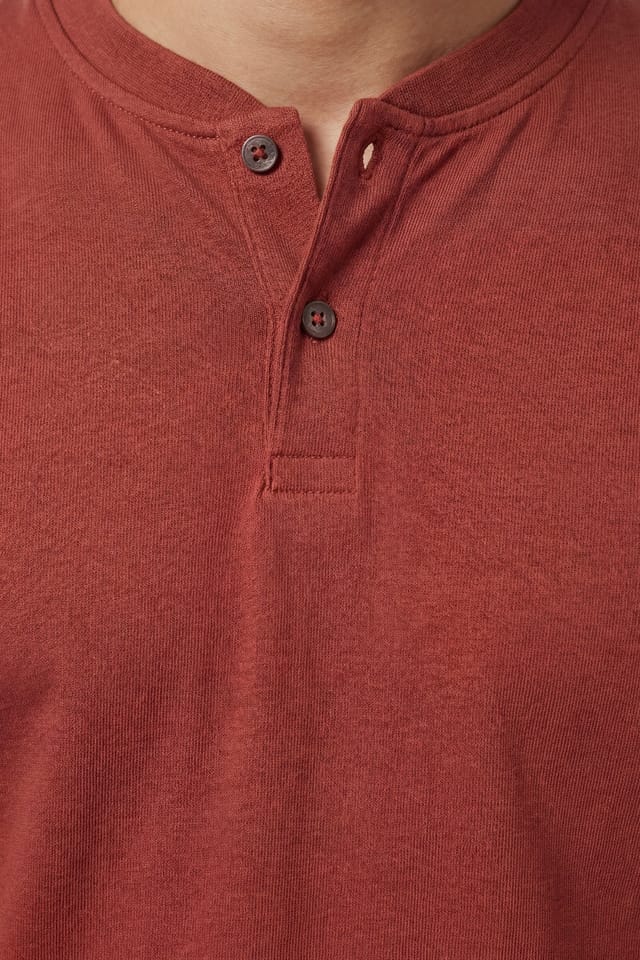 Burton Burton Men's Burnt Brown Grandad Neck T-Shirt - 2
