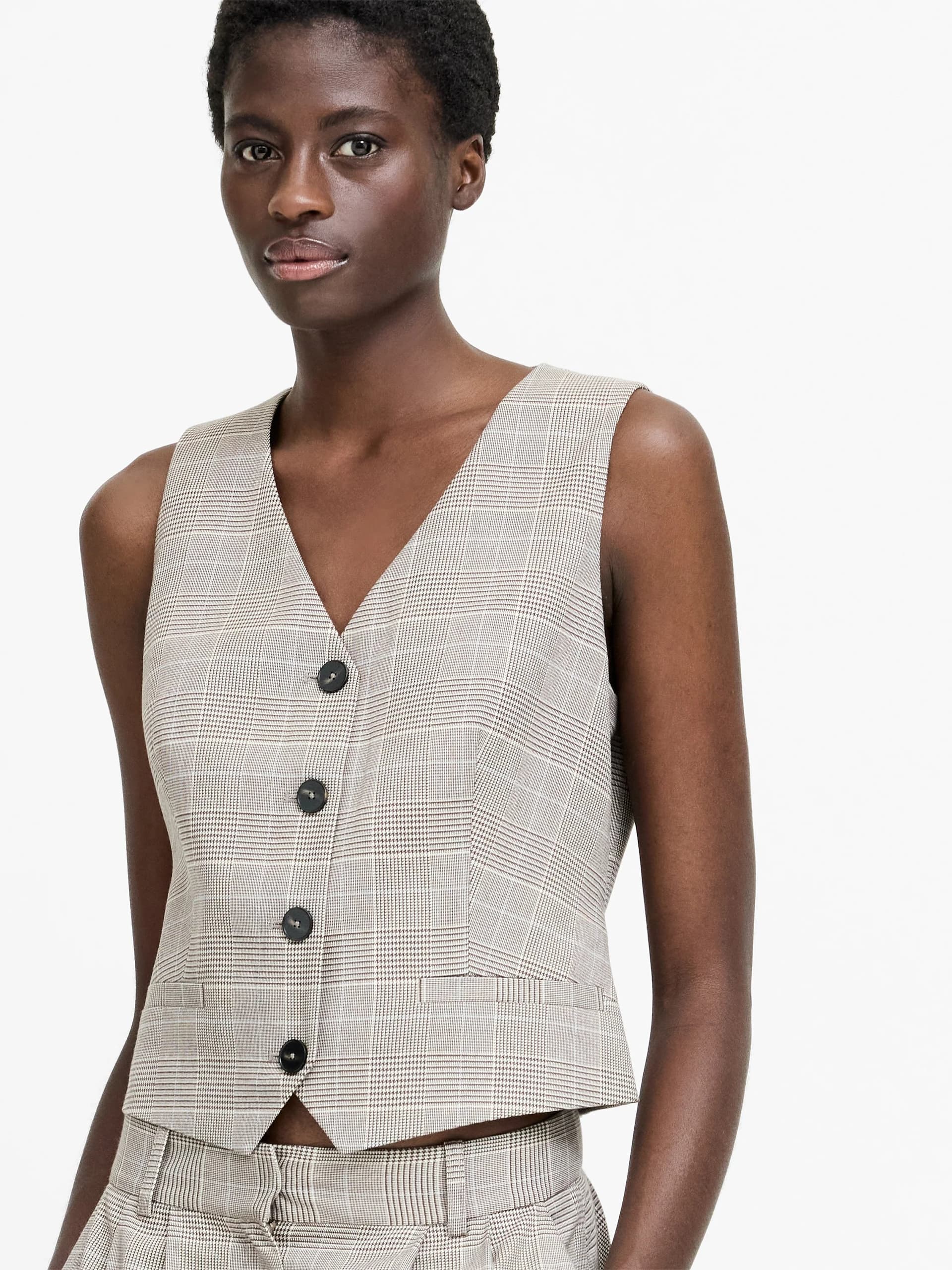 French Connection Chester Brown Check Tailored Waistcoat Brown Multi