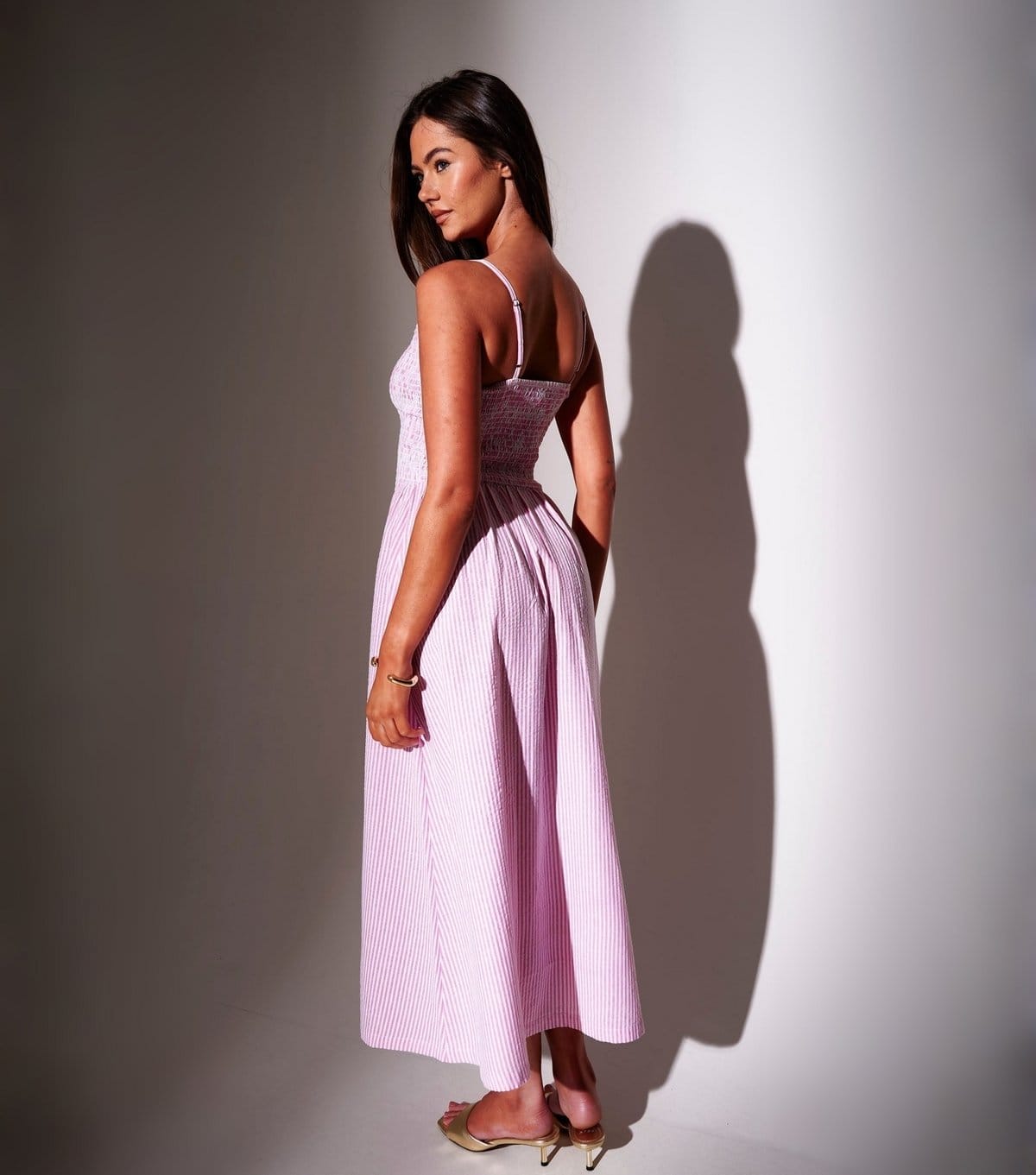 South Beach Women's Pink Striped Smocked Midi Dress South Beach New Look - 4