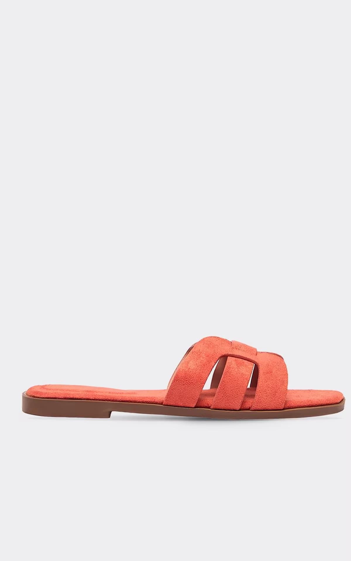 EGO Beck Cage Strap Detail Flat Slider Sandal In Orange Faux Suede, Women's Size UK 3