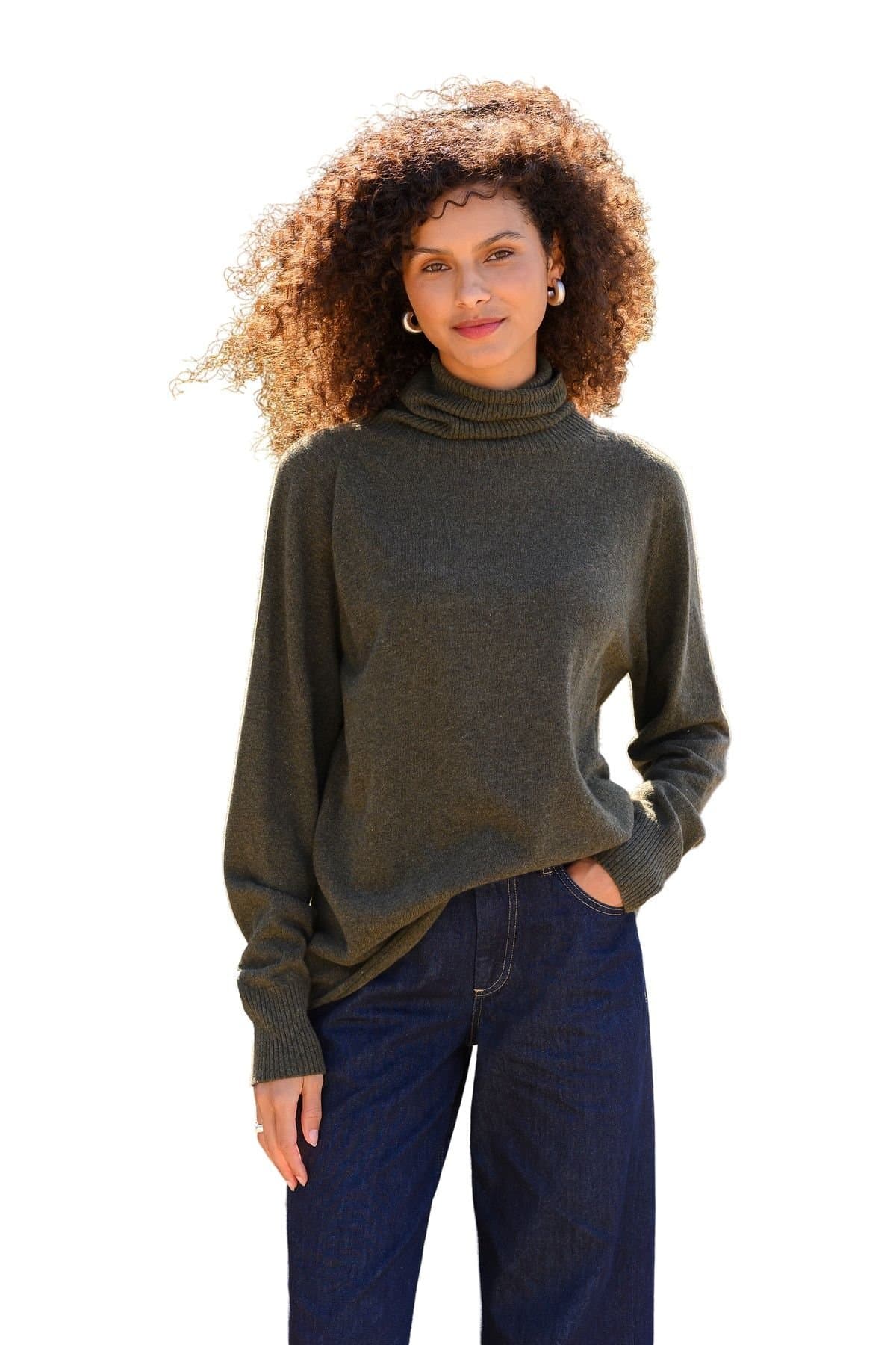 Celtic & Co Celtic & Co Women's Geelong Wool Slouch Turtleneck Sweater in Dark Olive