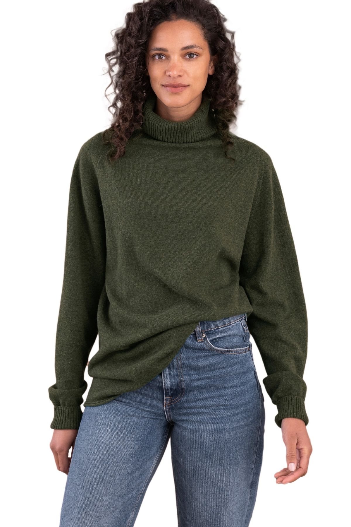 Celtic & Co Celtic & Co Women's Geelong Wool Slouch Turtleneck Sweater in Dark Olive - 3