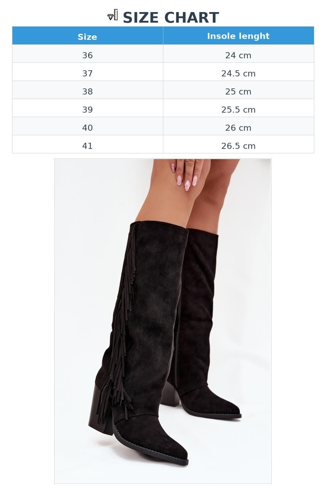 Love Lace Love Lace Women's Faux Suede Cowboy Heel Boots with Side Fringe & Zip Closure in Black - 4