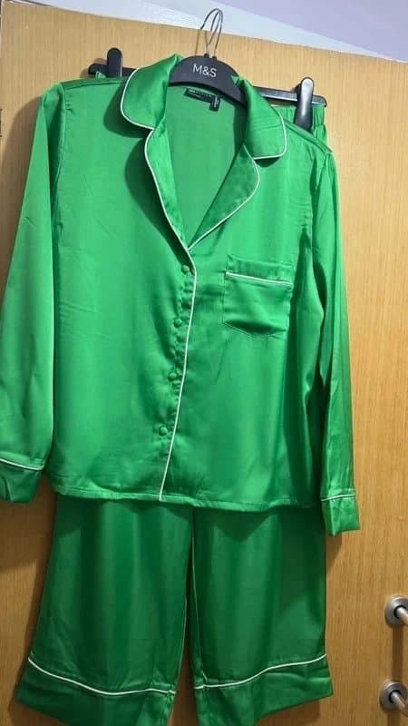 ASOS Green Satin Button Down Boyfriend PJ’s UK 10 Petite