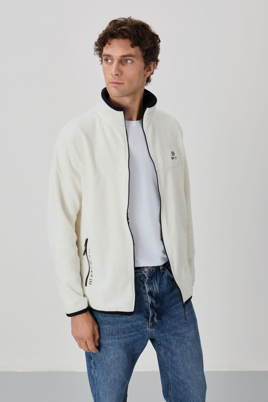 Tommy Life Tommy Life Men's Plush Zip-Front Sweatshirt in Off-White - 4