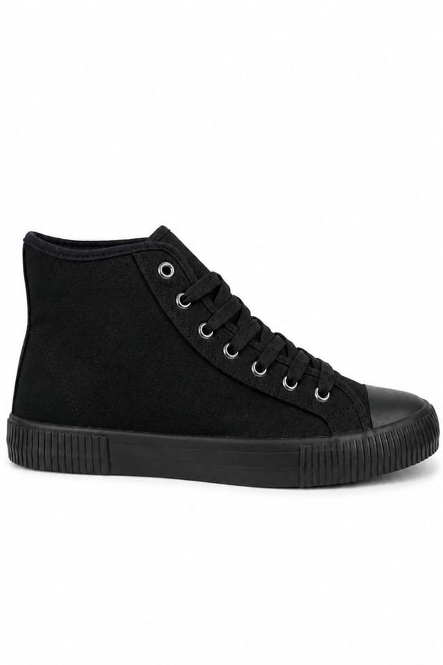 Spot On Spot On Men's High Top Canvas Lace Up Trainers in True Black - 2