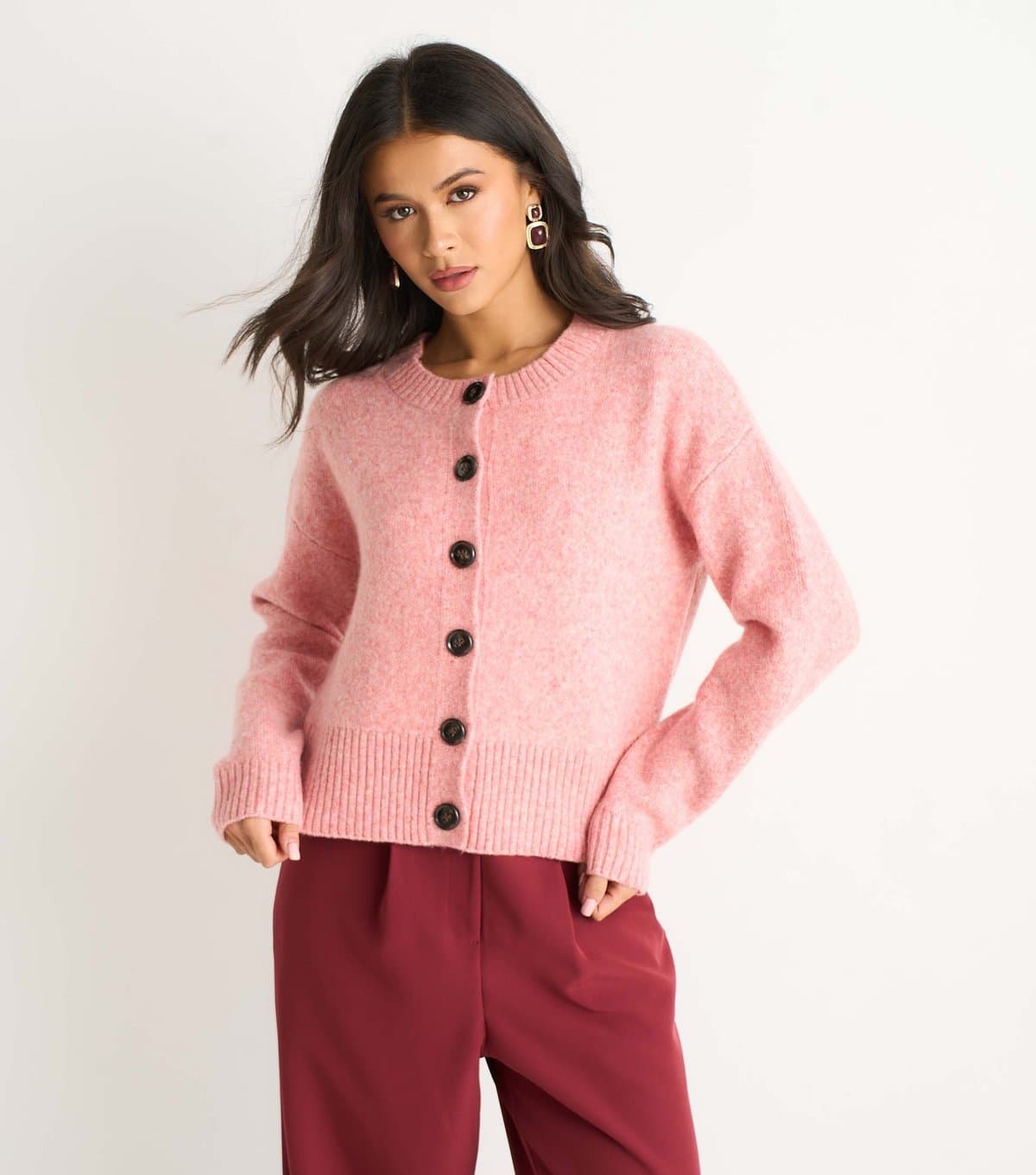 Gini London Women's Light Pink Long Sleeve Cardigan Gini London New Look