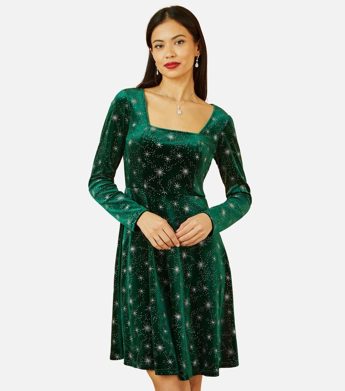 Yumi Women's Dark Green Polka Dot A-line Mini Dress Yumi New Look