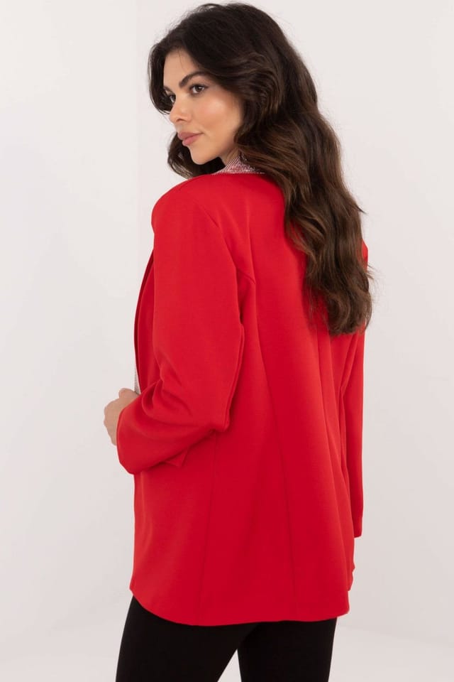 Love Lace Love Lace Women's Elegant Rhinestone Lapel Tailored Jacket in Red - 3