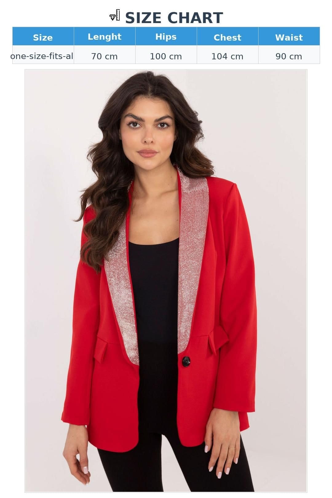 Love Lace Love Lace Women's Elegant Rhinestone Lapel Tailored Jacket in Red - 4