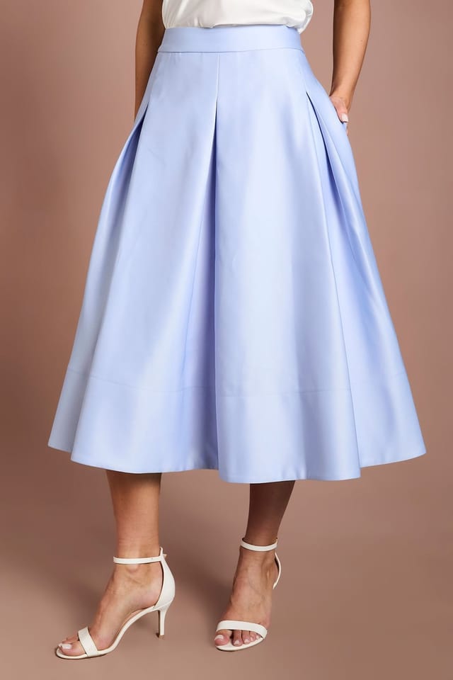Coast Coast Women's Satin Pleat Front Midi Full Skirt in Cornflower Blue - 2