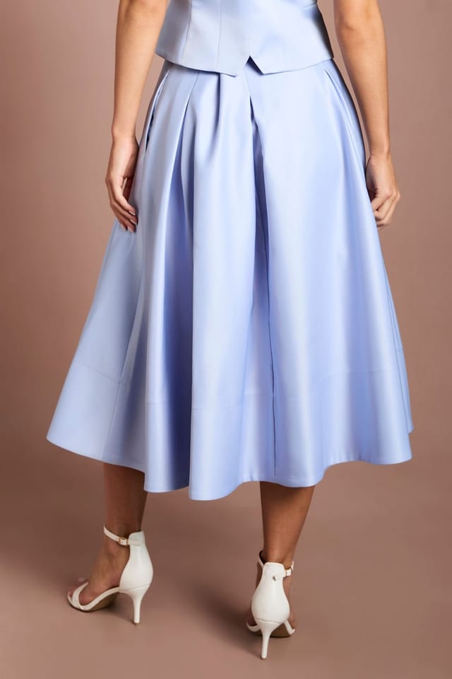 Coast Coast Women's Satin Pleat Front Midi Full Skirt in Cornflower Blue - 3