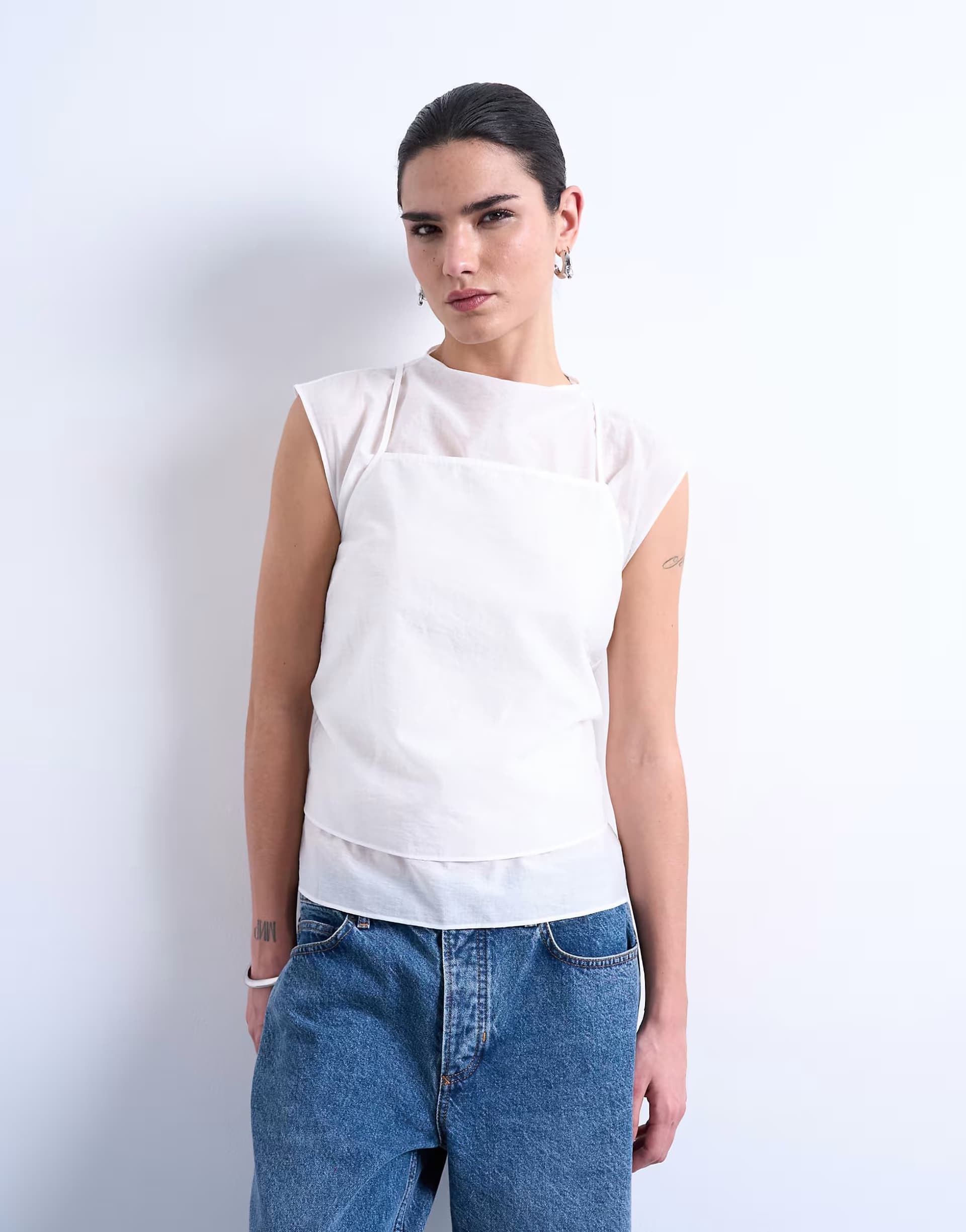 ASOS ASOS Double Layer Sleeveless Tunic Top in Ivory