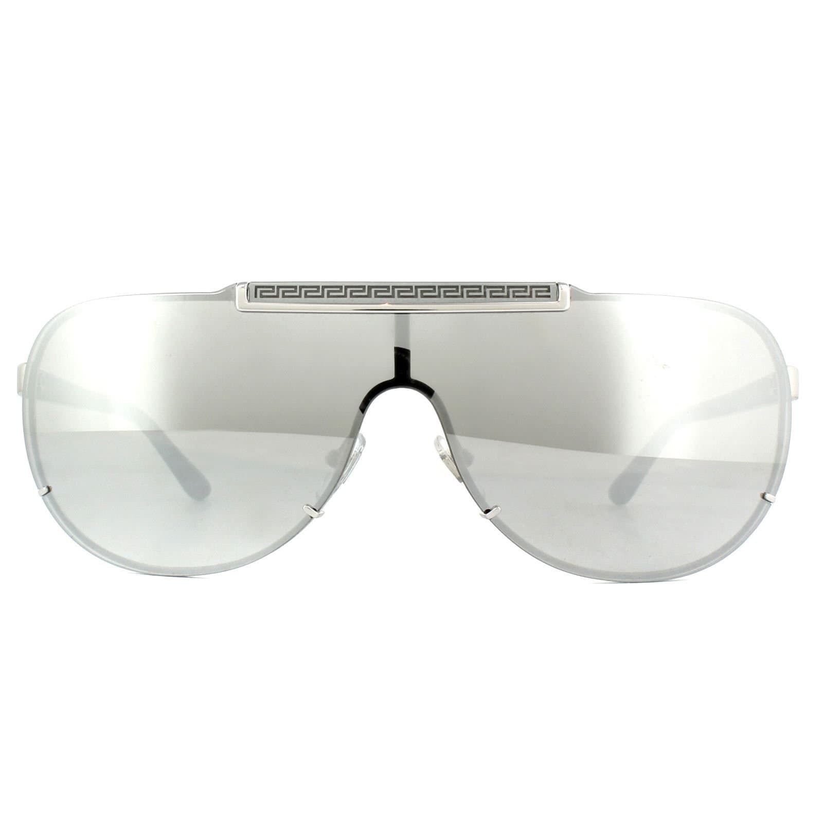 Versace Versace Men's Shield Silver Light Grey Silver Mirror Sunglasses