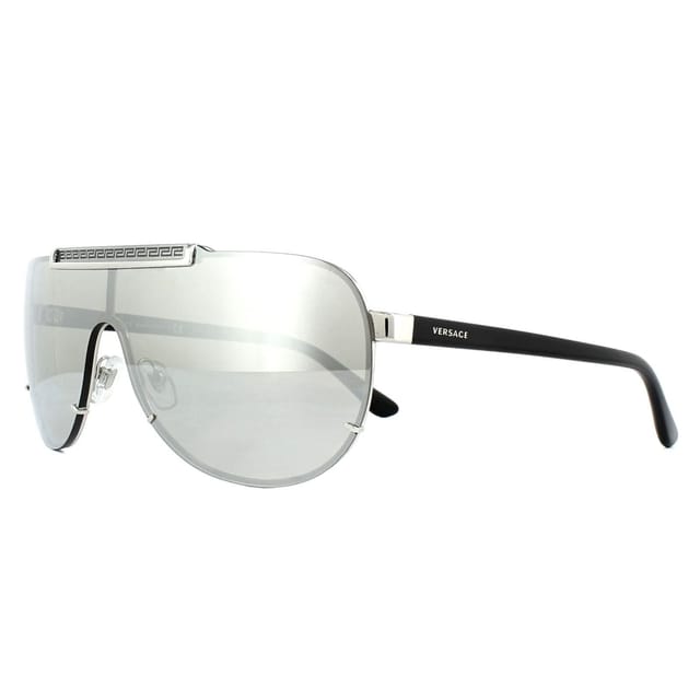Versace Versace Men's Shield Silver Light Grey Silver Mirror Sunglasses - 2
