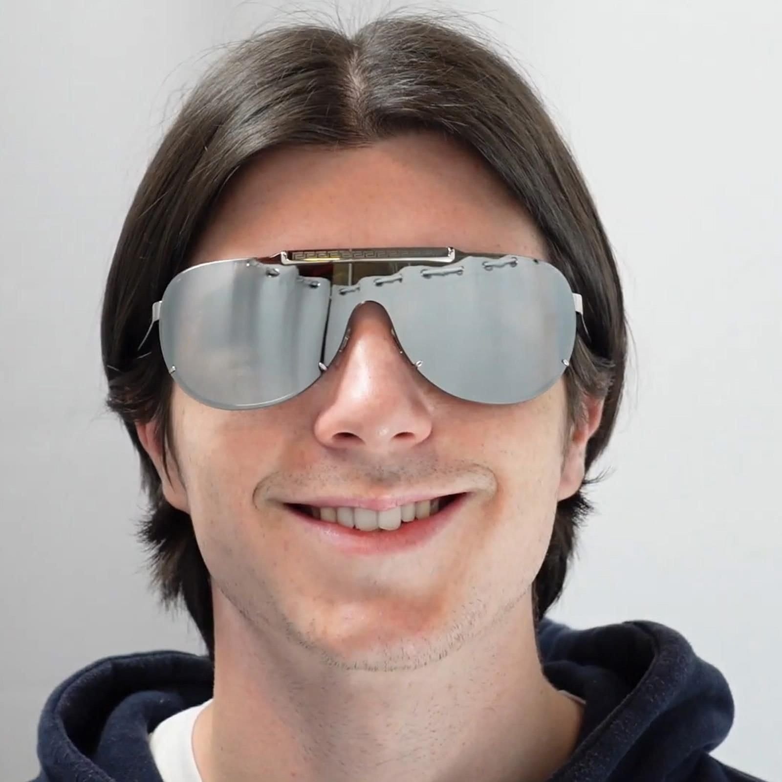 Versace Versace Men's Shield Silver Light Grey Silver Mirror Sunglasses - 4