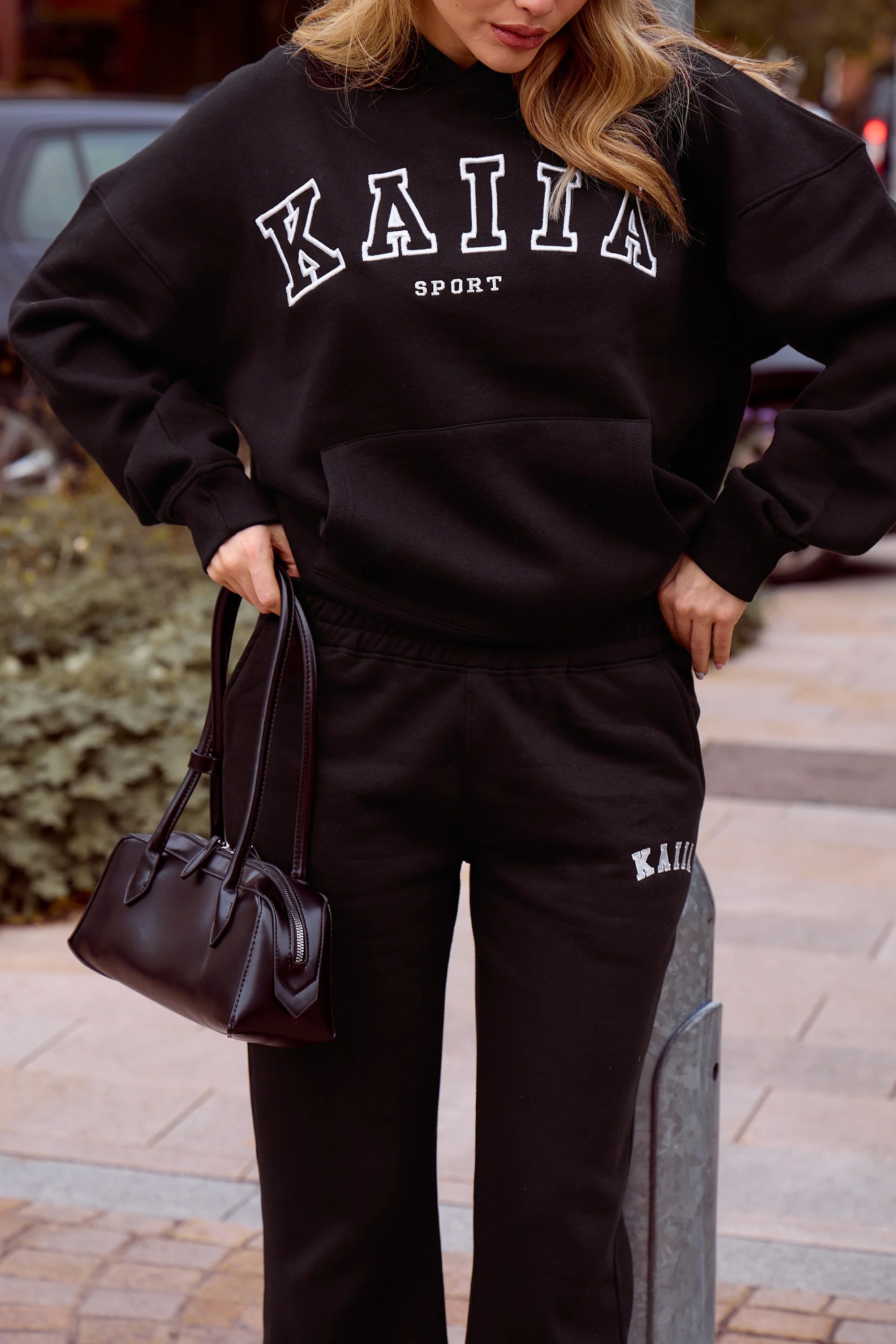 Kaiia Kaiia Logo Wide Leg Sweat Pants in Black - 2