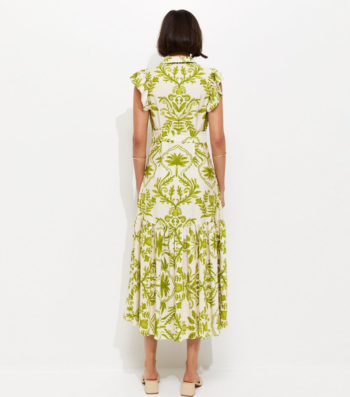 New Look Women's Green Lotus Print Belted Midi Shirt Dress New Look - 4