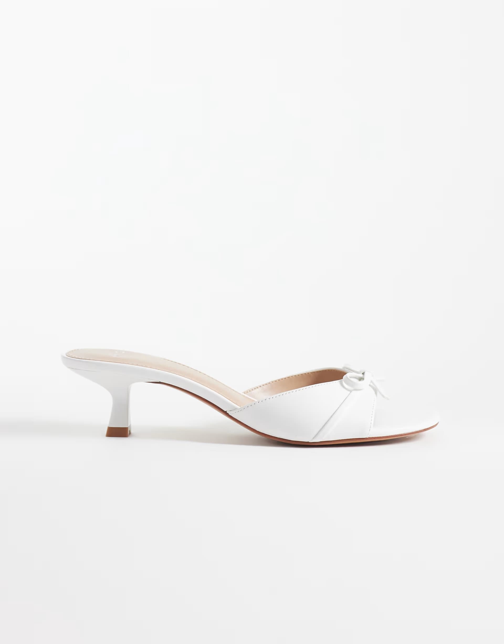 ASOS Mango faux leather bow detail heeled mule in white
