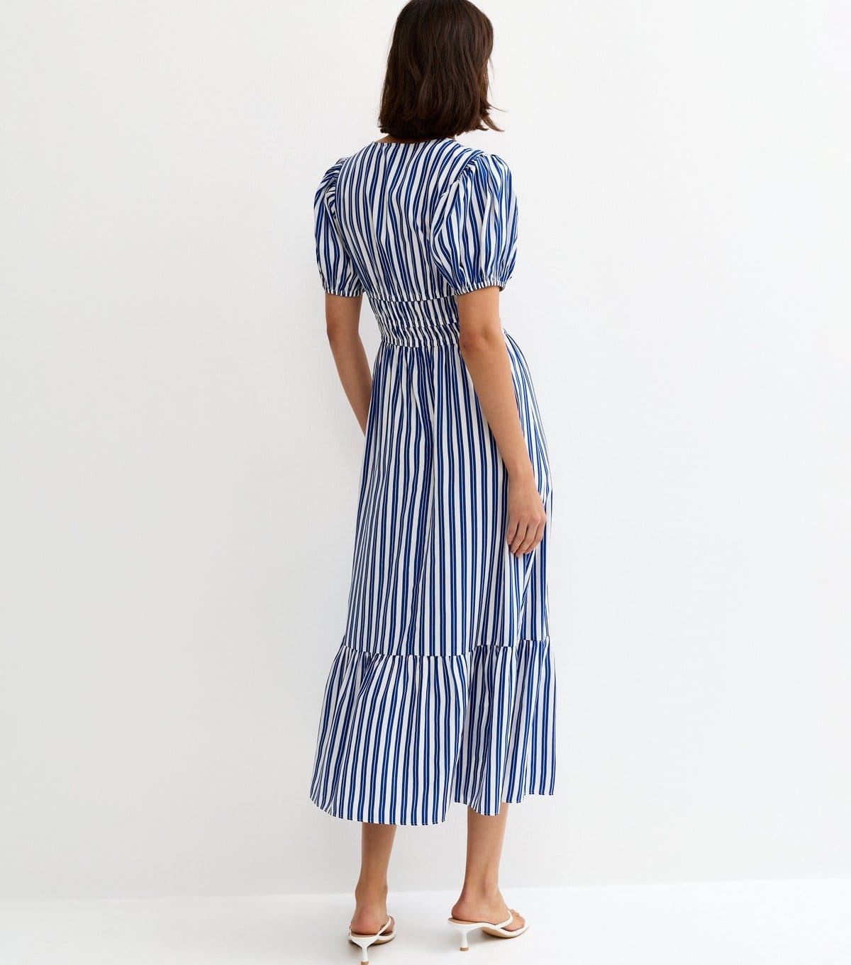 New Look Women's Blue Crepe Striped V-Neck Short Sleeve Midi Dress New Look - 4