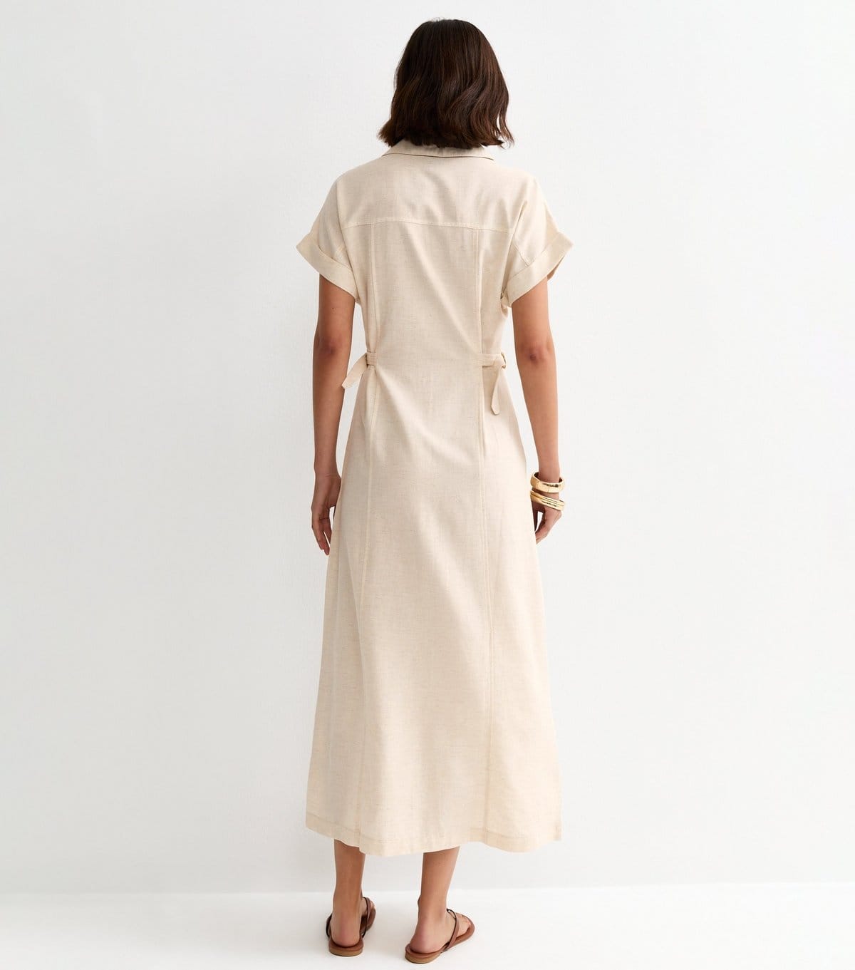 New Look Women's Stone Linen Blend Shirt Midi Dress New Look - 4