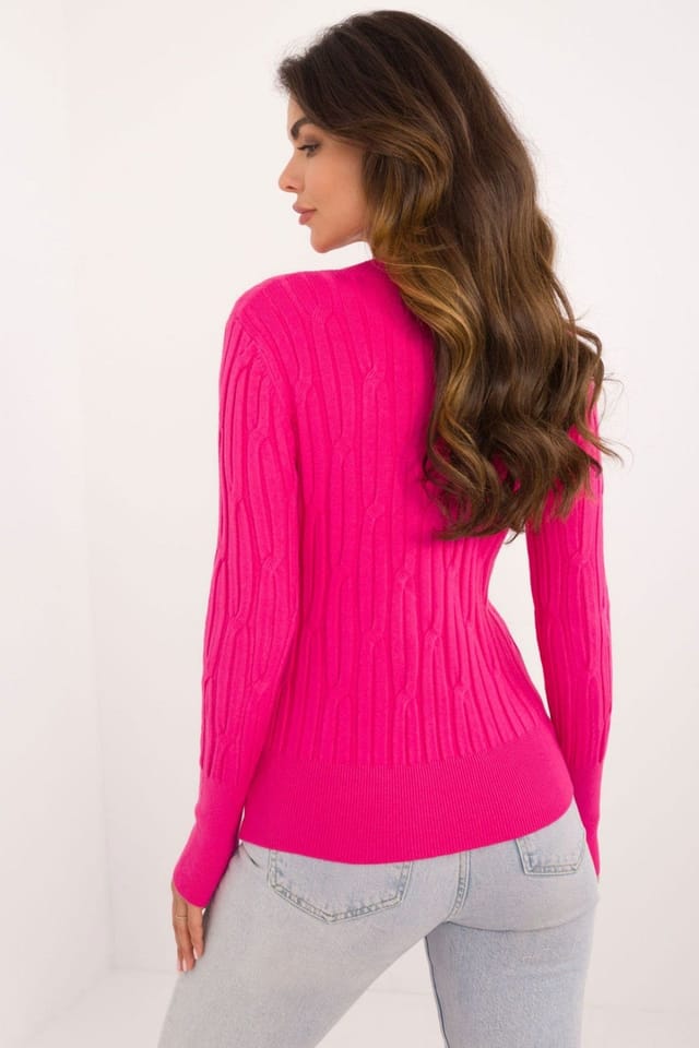 Love Lace Love Lace Women's Textured Viscose Blend Round Neck Sweater in Pink - 3