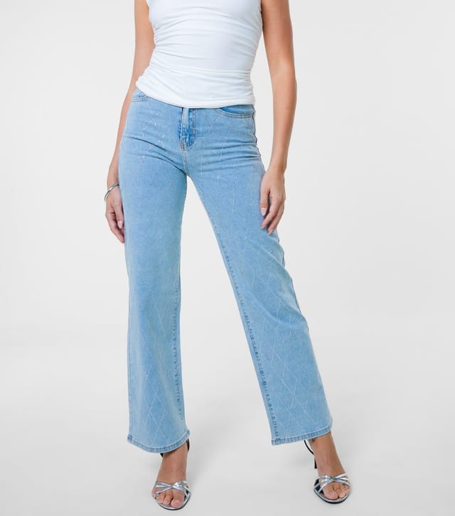 Pink Vanilla Women's Blue Diamante Embellished Jeans Pink Vanilla New Look - 2