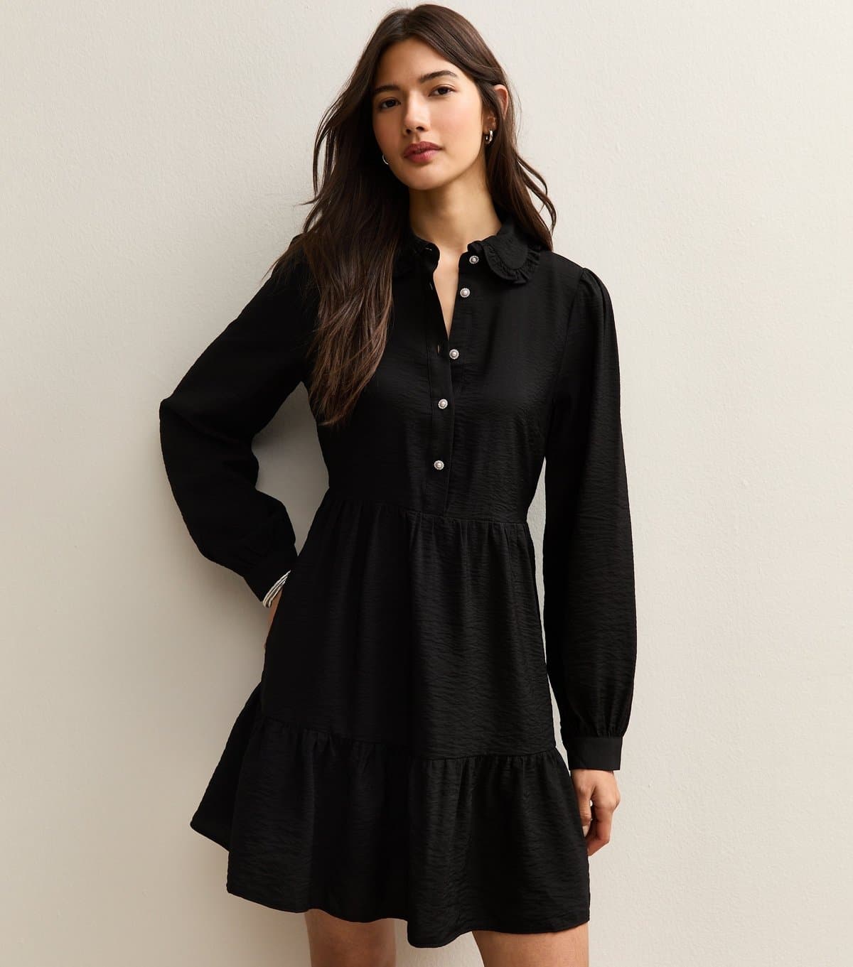 New Look Women's Black Tiered Shirt Mini Dress New Look