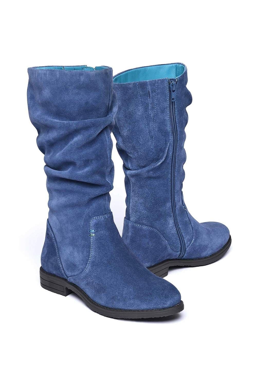 Moshulu Moshulu Women's 'Glacier Suede 2' Ruched Suede Boots in Blue